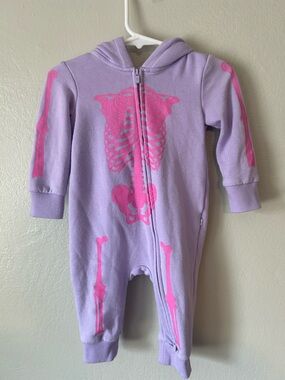 Posh Peanut Lilac Hooded One-Piece with Pink Skeleton Print